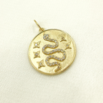 Load image into Gallery viewer, 14K Solid Gold Diamond Circle Charm with Snake and Stars in the Center. GDP163