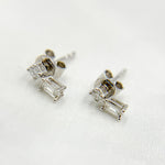 Load image into Gallery viewer, 14K Solid Gold Diamond Dangle Rectangle Studs.