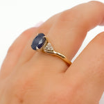 Load image into Gallery viewer, Buy 14K Solid Yellow Gold Oval Blue Sapphire and Diamonds Fancy Ring