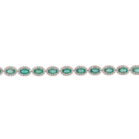 CB974045X3. 14K Solid Gold Diamond and Gemstone Oval Bracelet