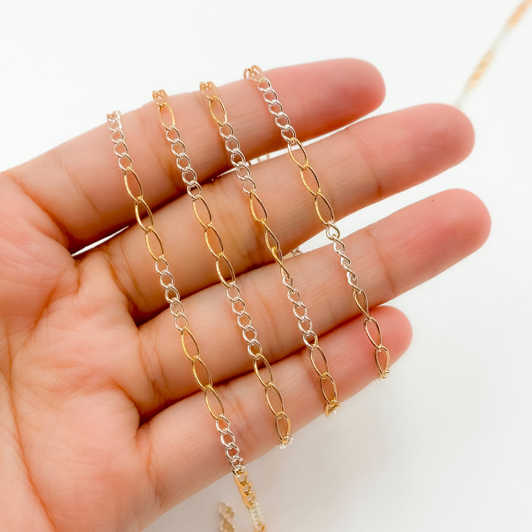 2453CTT. Gold Filled and Sterling Silver Long and Short Link Chain