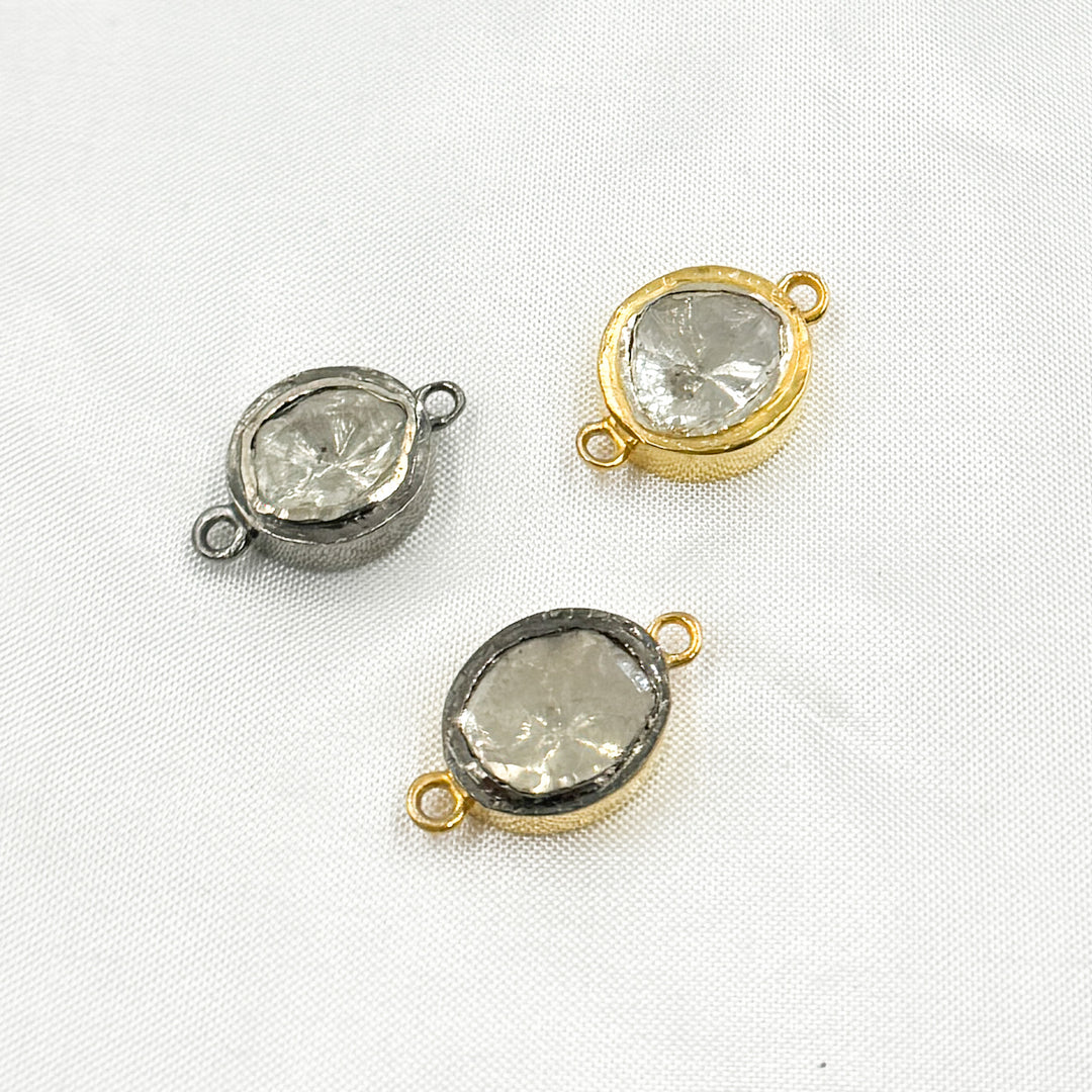 Polki Diamond & 925 Sterling Silver Black Rhodium, Two Tone and Gold Plated Small Connector. DC940A