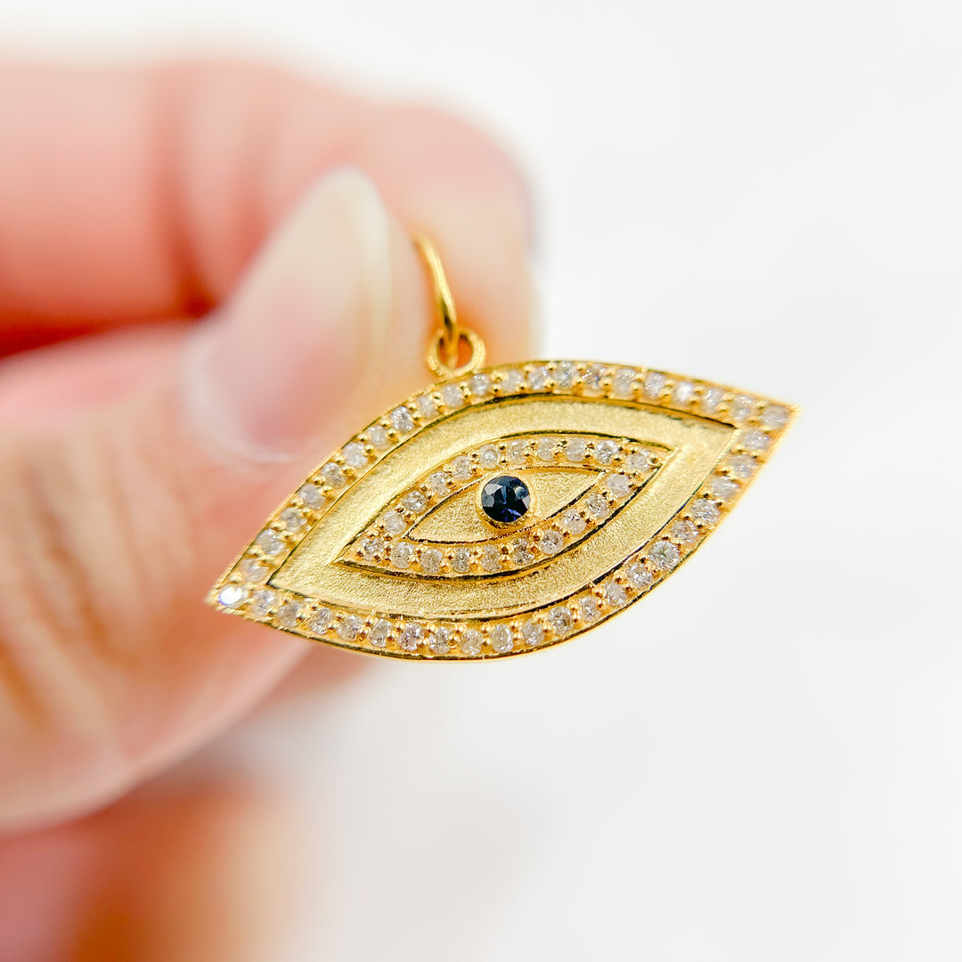 14K Solid Gold Diamonds and Gemstones Evil Eye Charm. GDP164