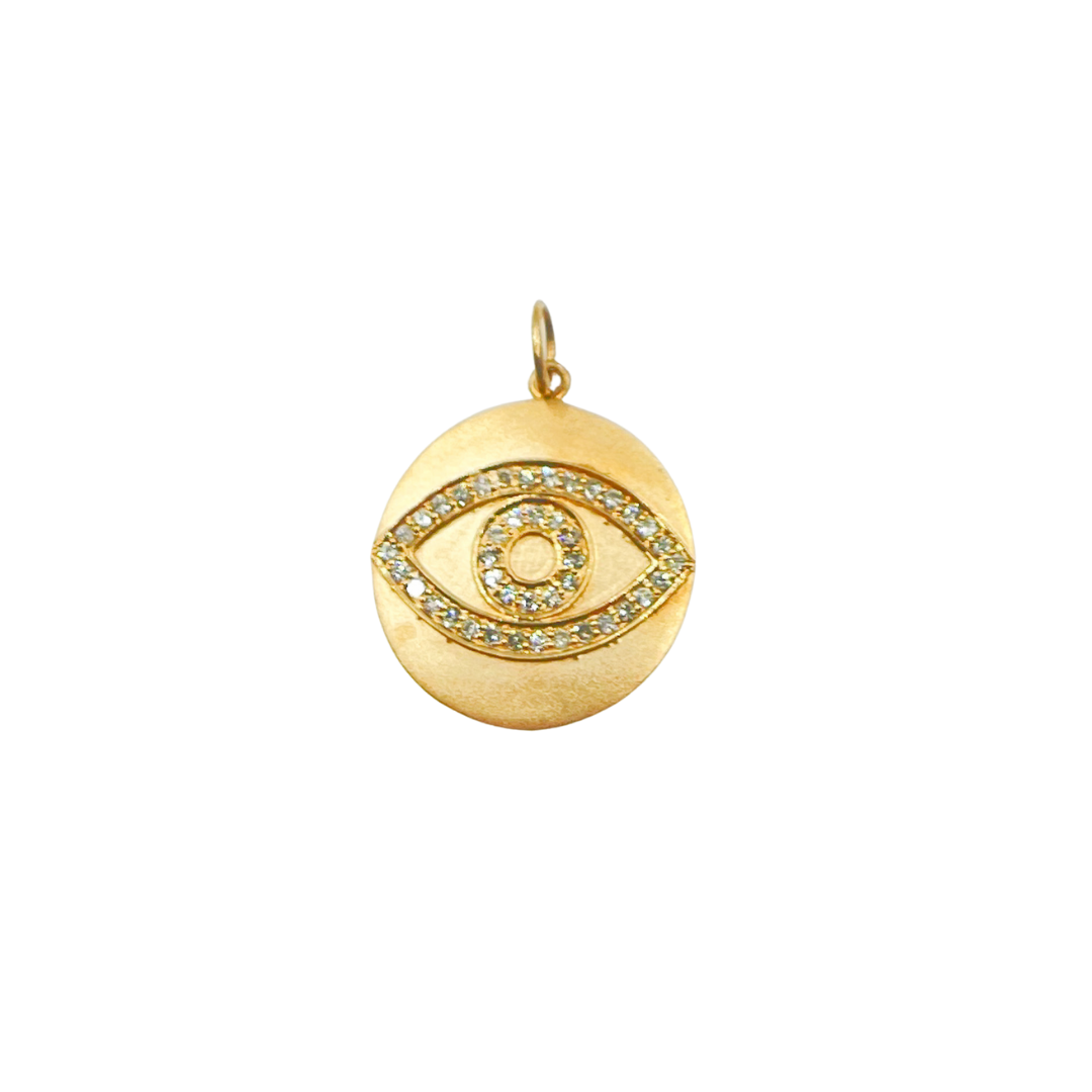 14K Solid Gold Diamonds Circle Shape Evil Eye Charm. GDP66