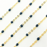 Load image into Gallery viewer, 14K Solid Yellow Gold Enamel Black Color Cable Chain