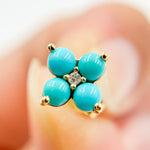 Load image into Gallery viewer, EFA53608TQ. 14K Solid Yellow Gold Diamond and Turquoise Flower Stud Earring