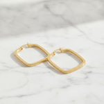 Load image into Gallery viewer, 15850000415. 14K Solid Gold Textured Square Hollow Hoop Earrings