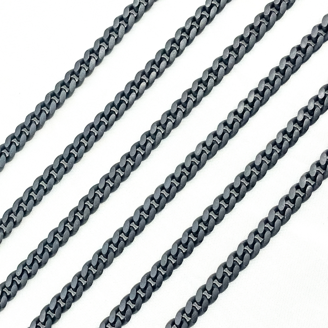 X23BRM. Black Rhodium 925 Sterling Silver Smooth Curb Chain.