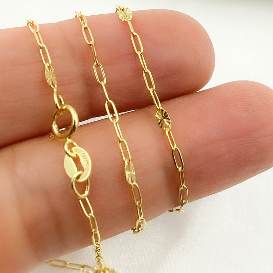 14k Solid Gold Smooth Paperclip Diamond Cut Marina Link Chain