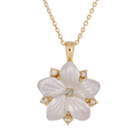 Load image into Gallery viewer, Buy 14K Solid Gold Diamond Mother of Pearl Flower Necklace