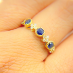 Load image into Gallery viewer, 14K Solid Yellow Gold Diamond and Blue Sapphire Ring.