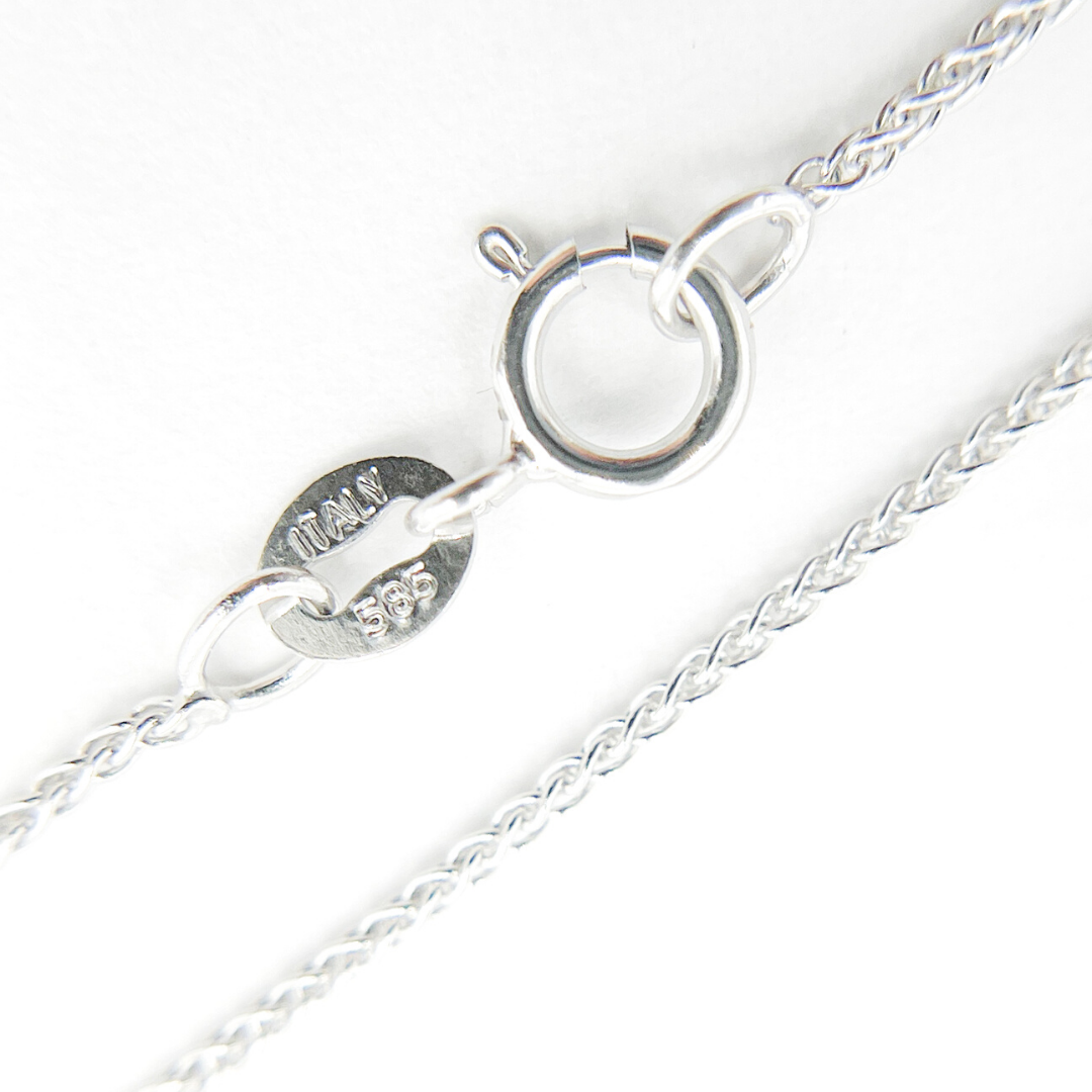 025SP2LGWG. 14K Solid White Gold Wheat Chain
