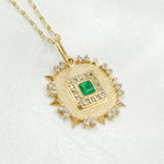Load image into Gallery viewer, GDP656. 14k Solid Gold Diamond and Emerald Square Charm