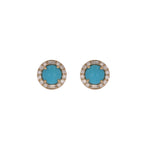 Load image into Gallery viewer, EFD54383TQ. 14K Solid Gold Diamonds and Turquoise Round Stud Earrings