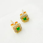 Load image into Gallery viewer, ER418281EM. 14K Solid Yellow Gold Diamond and Emerald Flower Stud Earring