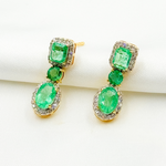 Load image into Gallery viewer, GDT502EM. 14k Solid Gold Diamond and Emerald Dangle Stud Earrings