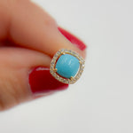 Load image into Gallery viewer, Gold Diamonds and Turquoise Square Stud Earrings