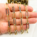 Load image into Gallery viewer, Black Rhodium & Gold Plated Sterling Silver Diamond Cut Paperclip Chain
