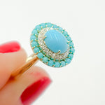 Load image into Gallery viewer, Solid Gold Antique Turquoise and Diamond Ring