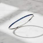 Load image into Gallery viewer, BNZ68665. 14K Solid White Gold Bangle with Blue Sapphire Baguette Stones