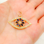 Load image into Gallery viewer, 14K Solid Gold Diamond Evil Eye Charm with Gemstones. GDP639