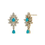 Load image into Gallery viewer, EFJ54190TQ. 14K Solid Gold Turquoise Flower Dangle Earrings