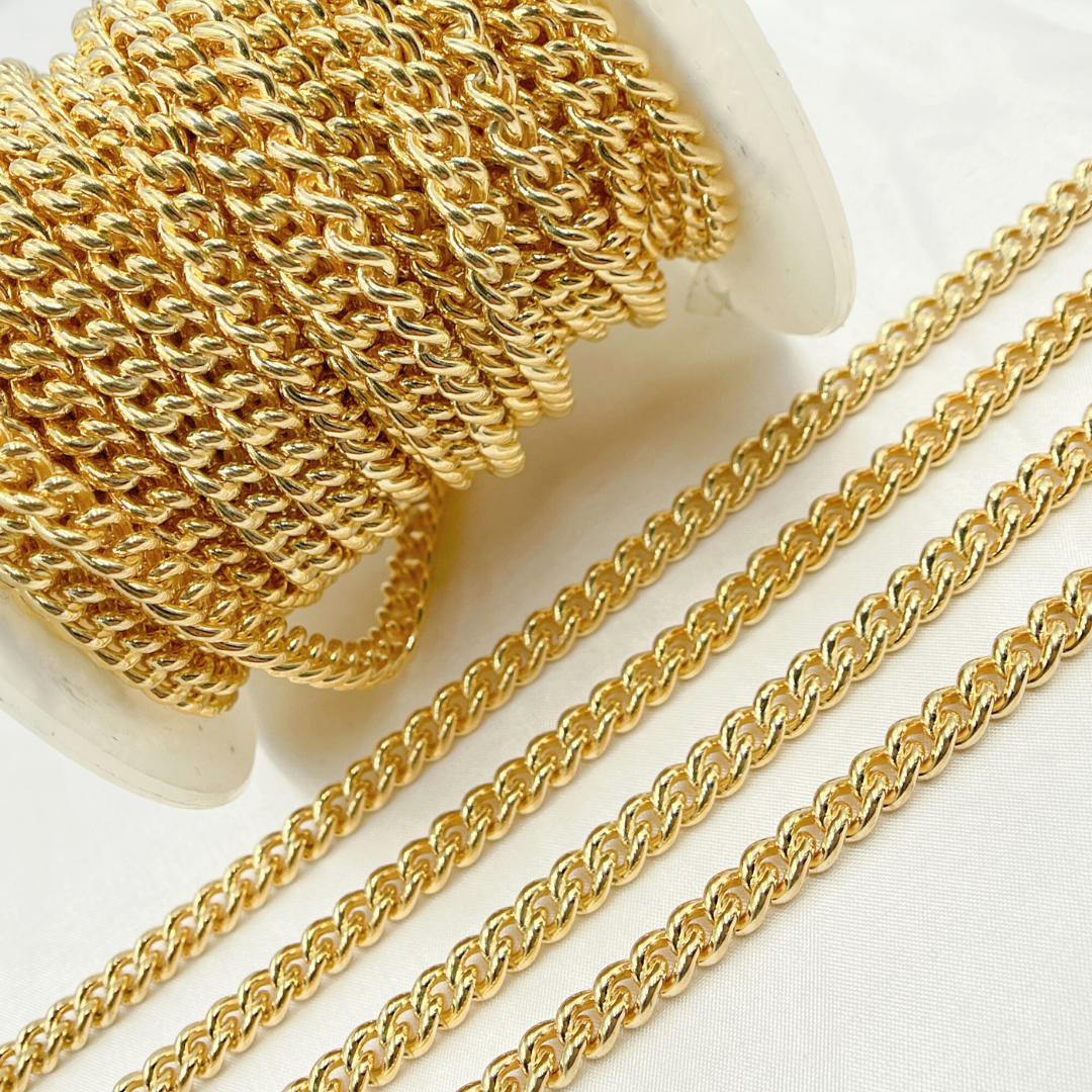 7005GP. Gold Plated 925 Sterling Silver Smooth Curb Link Chain