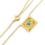 Load image into Gallery viewer, 14k Solid Gold Diamond and Turquoise Evil Eye Necklace