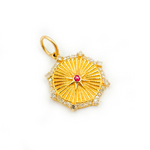Load image into Gallery viewer, 14K Solid Gold Diamond and Ruby Circle Star Charm