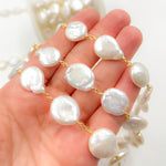 Load image into Gallery viewer, Coin Shape Freshwater Pearl with Gold Plated Sterling Silver Chain