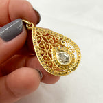 Load image into Gallery viewer, DP188. Diamond Sterling Silver Drop Shape Pendant with Polki Diamond