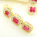Load image into Gallery viewer, EFF52119RU. 14k Solid Gold Diamonds & Ruby Dangle Rectangles Earrings
