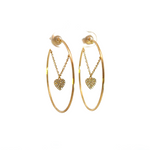 Load image into Gallery viewer, Gold Diamond Heart Dangle Hoops Earrings