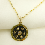 Load image into Gallery viewer, KSG03. Sterling Silver Black Rhodium with Diamonds Circle Shape Charm with Flowers and Stars in the Center