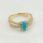 Load image into Gallery viewer, 14K Solid Gold Diamond and Turquoise Band Ring.