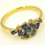 Load image into Gallery viewer, 14K Solid Yellow Gold Cluster Diamond and Blue Sapphire Ring.
