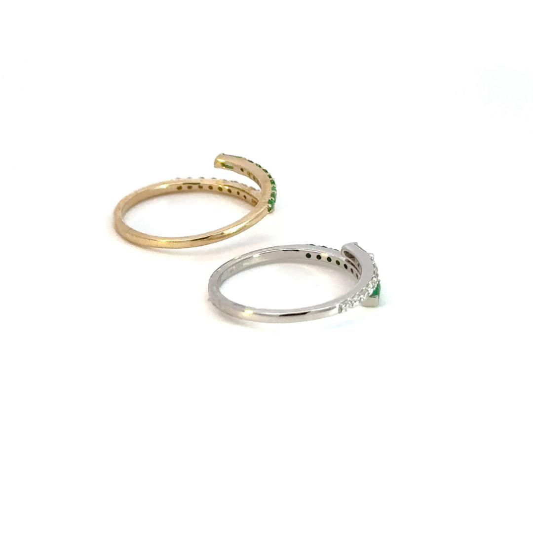 14K Solid Gold Double Band Diamond and Emerald Ring. RN117760