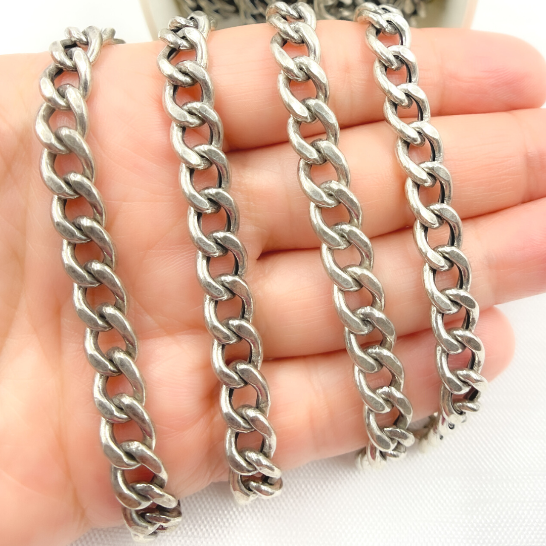 V46OX. Oxidized Sterling Silver Hollow Curb Link Chain
