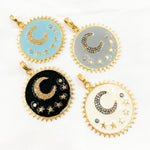 Load image into Gallery viewer, DP444A. Diamond Sterling Silver Round Moon and Stars Enamel Pendant