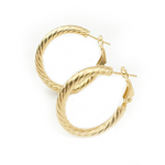 Load image into Gallery viewer, 14K Solid Gold Fancy Ribbed Hollow Hoop Earrings