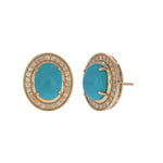 Load image into Gallery viewer, CE97455TQ9X7. 14K Solid Gold Diamond and Turquoise Oval Stud Earrings