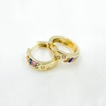 Load image into Gallery viewer, HP402696. 14K Solid Yellow Matte Gold Diamond and Multi Sapphire Hoop Earring