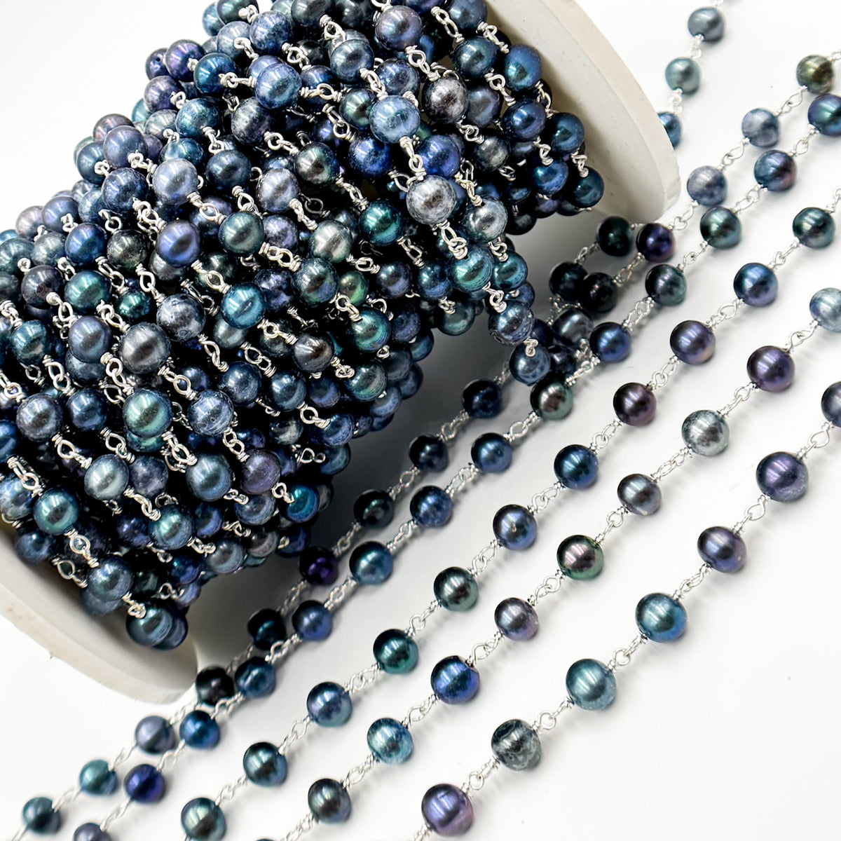 Shop Peacock Pearl Round Shape Sterling Silver Wire Chain