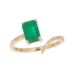 Load image into Gallery viewer, 14K Solid Yellow Gold Diamond and Emerald Open Snake Ring.