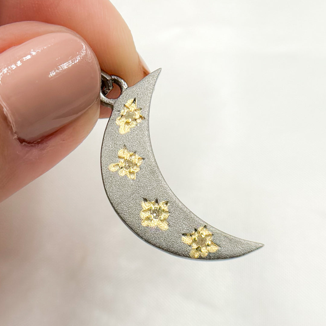Diamond Sterling Silver Moon and Stars Pendant