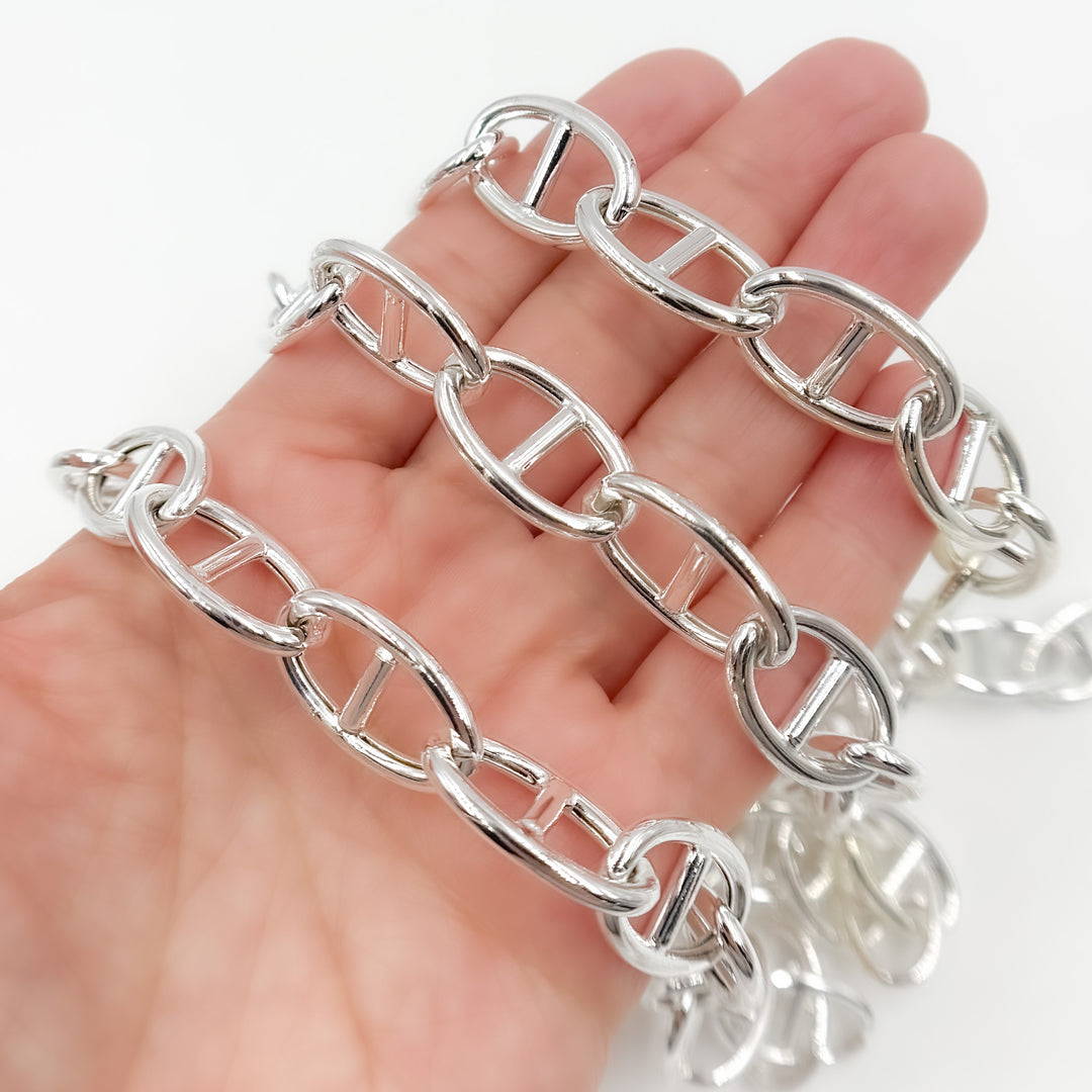 Sterling Silver Hollow Smooth Marina Link Chain