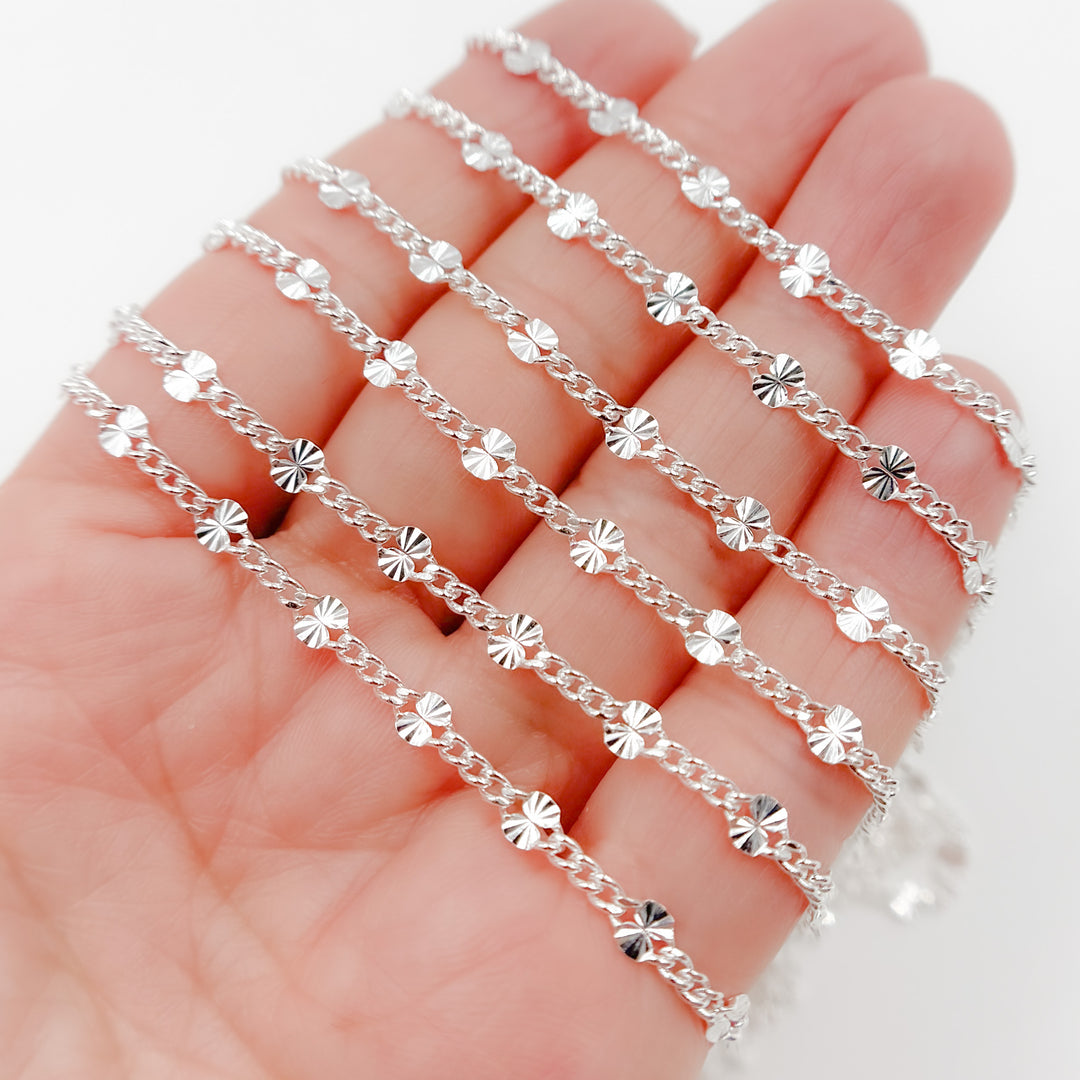 Buy Sterling Silver Curb Chain with Textured Disc Link