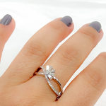 Load image into Gallery viewer, 14k Solid Gold Diamond Flower Cross Band Ring.