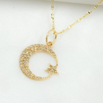 Load image into Gallery viewer, 14K Solid Gold Moon and Star Charm with Diamonds. GDP489