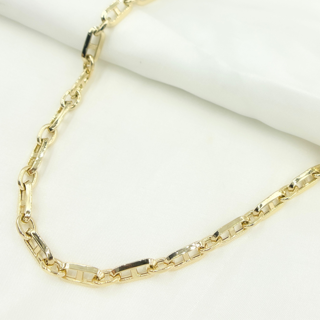 14K Yellow Hollow Gold Diamond Cut Mariner Link Chain